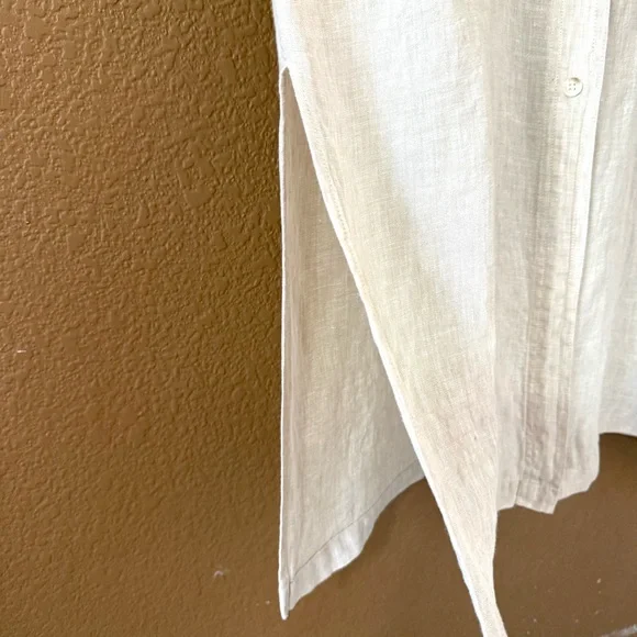 Caslon Linen Duster Long Sleeves Shirt Midi Dress Light Beige Tan Side Slit Sz M - Picture 7 of 11